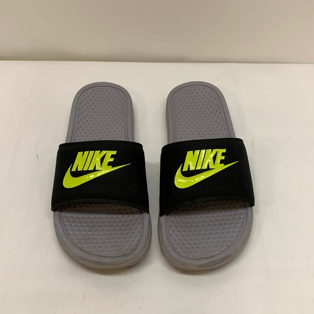 Nike Benassi JDI Grey/Volt/Black Men's Slides Sandals-  343880-027 Size 8